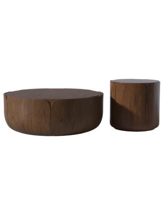   Round Wood Grain Drum Coffee Table Set (Set of 2)