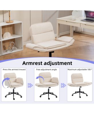 Criss Cross Beige Cloth Swivel Desk Chair with Adjustable Armrests & Wheels
