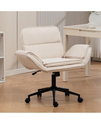 Criss Cross Beige Cloth Swivel Desk Chair with Adjustable Armrests & Wheels