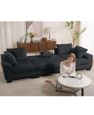 U-Shaped Corduroy Sleeper Sofa Bed