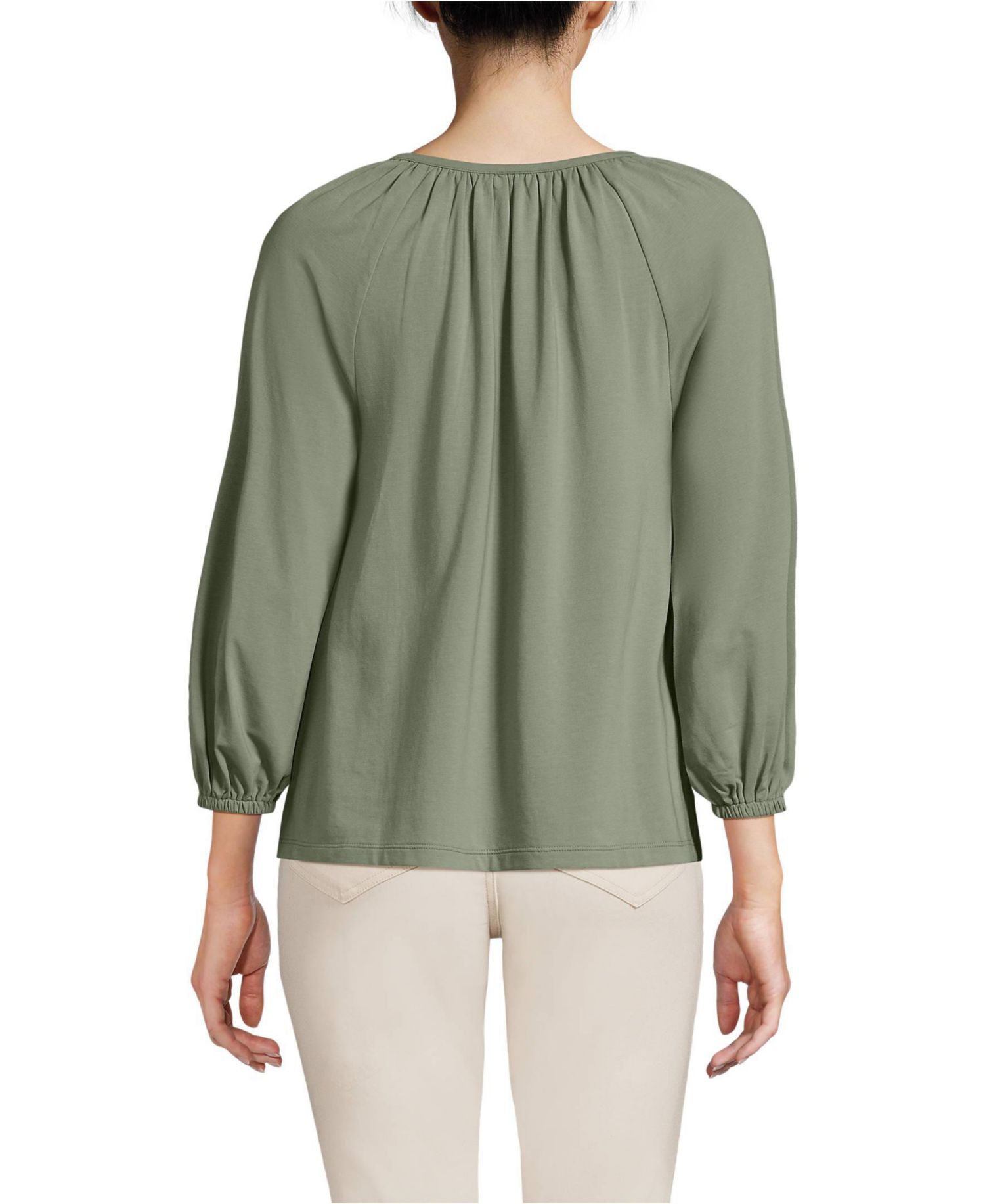 Women's Lightweight Jersey Notch Neck Gather Blouse
