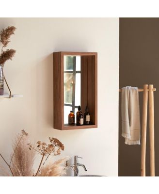 Solid Teak Bathroom Mirror with Shelf attached 55x30 New Tikamoon