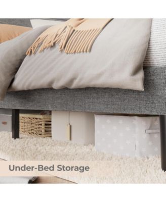 Full Bed Frame Comfy Upholstered Platform Led Lights Charging Station Wood Slats Easy Build No Box Spring