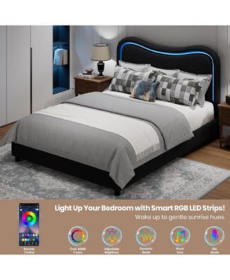 Boucle Queen Bed Frame with 2 Storage Drawers Upholstered Platform LED Headboard Wood Slats No Box Spring