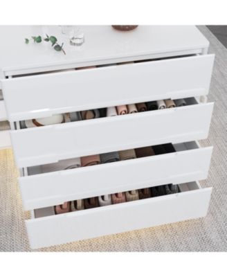 High Gloss 16 Drawer Dresser with Tempered Glass and LED Light Strip, Display Cabinet,Bedroom Armoire