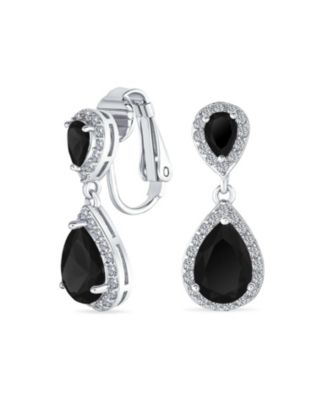 Classic Cocktail Pave Halo Cubic Zirconia CZ Double Solitaire Teardrop Dangle Earrings