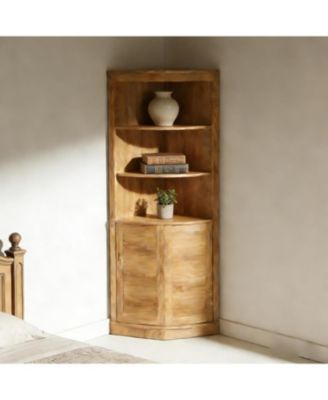 5-Tier Corner Cabinet, 66.9-Inch Tall Storage Cabinet with Fluted Doors & Open Shelves