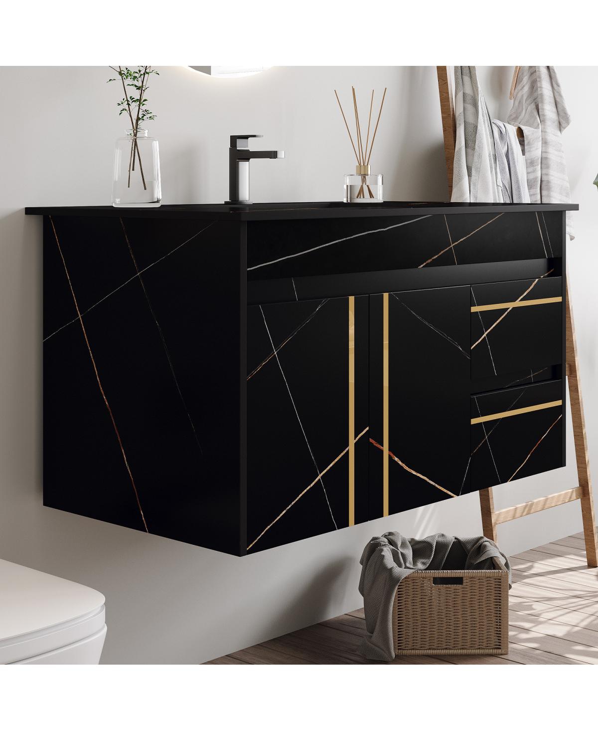 Sillysis Floating Bathroom Vanity with Faux Marable Top, Integrated Ceramic Sink, Soft Close Drawers, Luxury Modern
