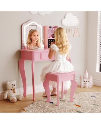 Kids Vanity Table Set with Lighted Mirror and Stool