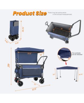 Folding Wagon Cart - Multi-Functional Push-Pull Carts with Canopy, Rotating Handle, All-Terrain Wheels, 480lbs Capacity for Transport