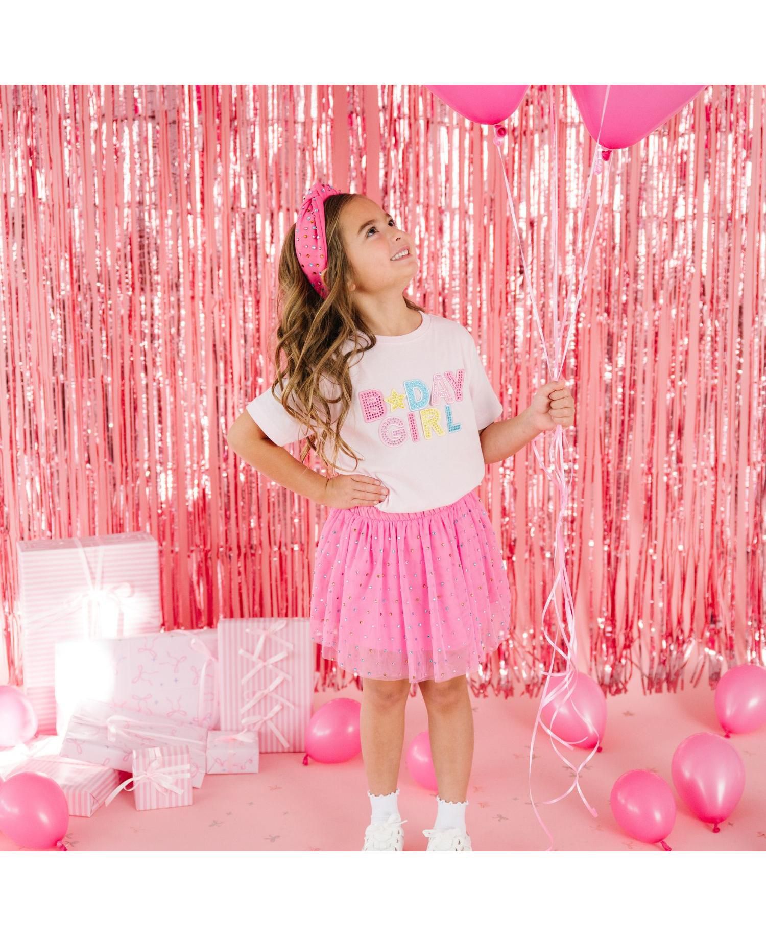 Big Girls Birthday Rhinestone Patch Short Sleeve T-Shirt