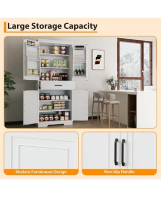 72" Tall Kitchen Pantry Storage Cabinet, Freestanding Cupboard with 1 Drawer & 4 Doors, 3 Adjustable Shelves, Large Storage Cabinet