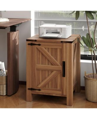 Bedside Table with USB Charging Station – Rustic Wooden Bedside Table with Sliding Barn Door, Adjustable Shelf