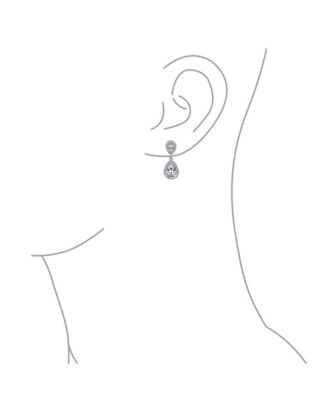 Classic Cocktail Pave Halo Cubic Zirconia CZ Double Solitaire Teardrop Dangle Earrings