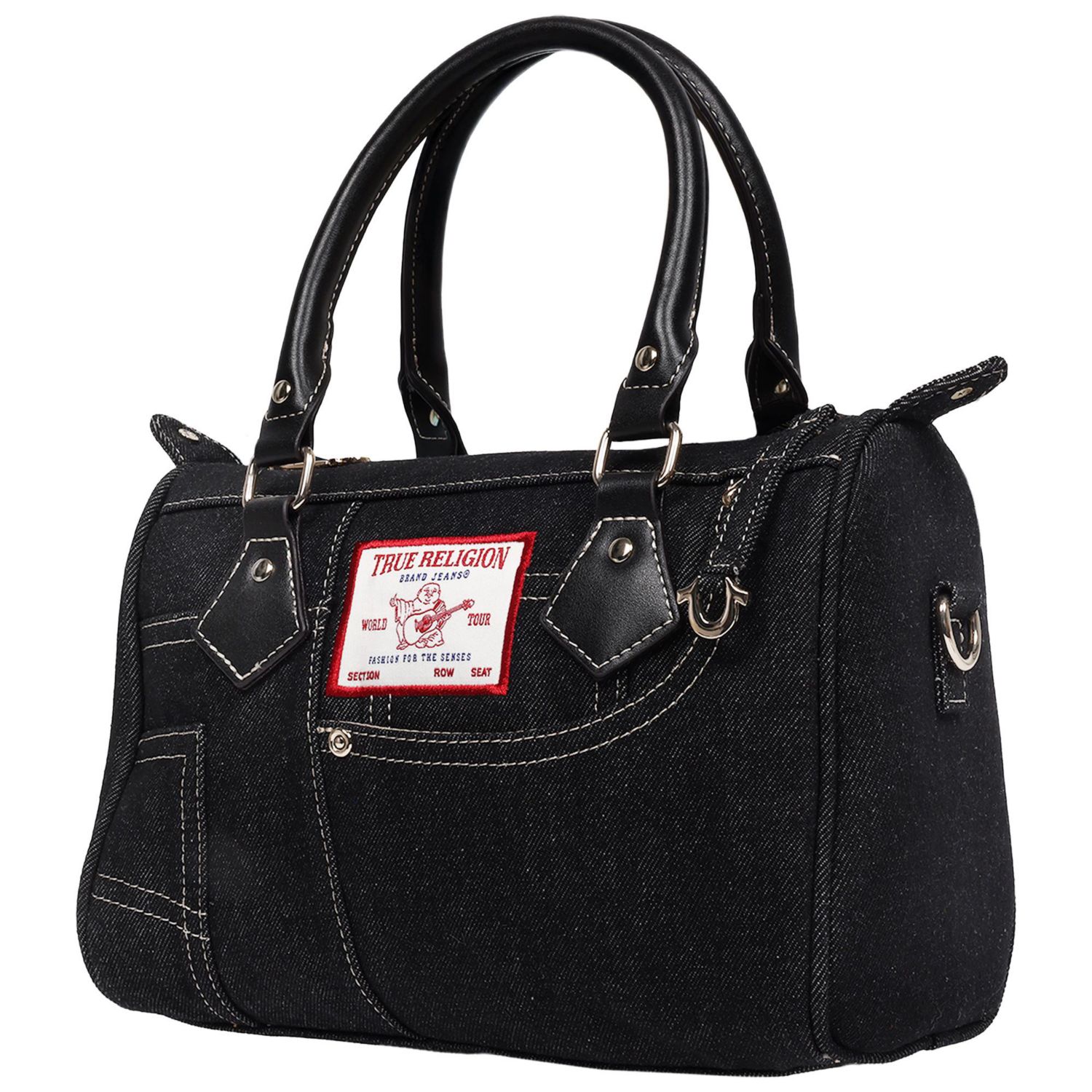 Denim Heritage Satchel with Top Handles & Crossbody Strap