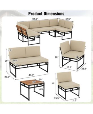 Set Of 6 Outdoor Sectional Sofa Set Metal Conversation Set w/ Bungee Rope Seat