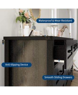 59" Wide 9-Drawer Dresser for Bedroom, Farmhouse Tall Wooden Chest of Drawers with Mid Century Modern Style