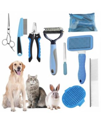 Aronkl Pet Grooming Kit Slicker Brush Shampoo Brush Bath Brush Gloves Towel - Blue 92$