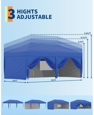 10x20 FT Pop Up Canopy with 6 Sidewalls, Outdoor Instant Tent with Wheeled Carry Bag, Beach Tent with One Push Setup, Portable Gazebo Shelter