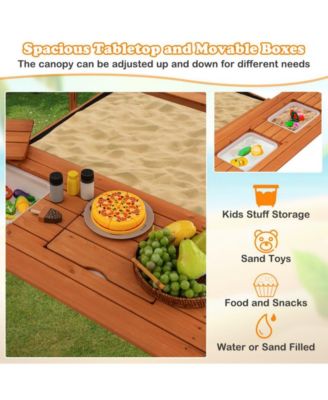 Kids Wooden Sand Box with Foldable Picnic Sensory Table and Bench
