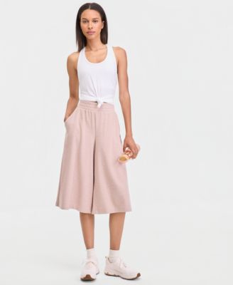 Women's Ribbed Wide-Leg Cropped Pull-On Pants
