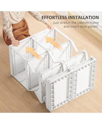 Portable Wardrobe Closet Folding Bedroom Armoire Clothes Storage Organizer with 8 Cube Compartments Hanging Rod Magnet Doors