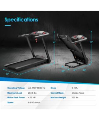 4.75HP Folding Treadmill with Preset Programs & Touch Screen-Black