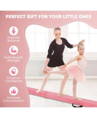 9 FT Folding Gymnastics Balance Beam with Anti-slip Base and Pine Wood Frame-Pink
