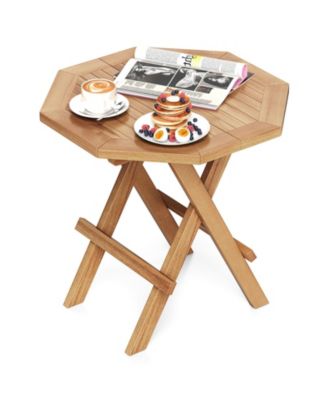 Teak Wood Octagon Coffee Table with X-Shaped Legs and Slatted Top