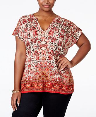 Lucky Brand Plus Size Floral-Print V-Neck Top - Tops - Plus Sizes - Macy's