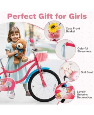 18 Inch Girls Bike with Doll Seat and Training Wheels for 3-5 Years