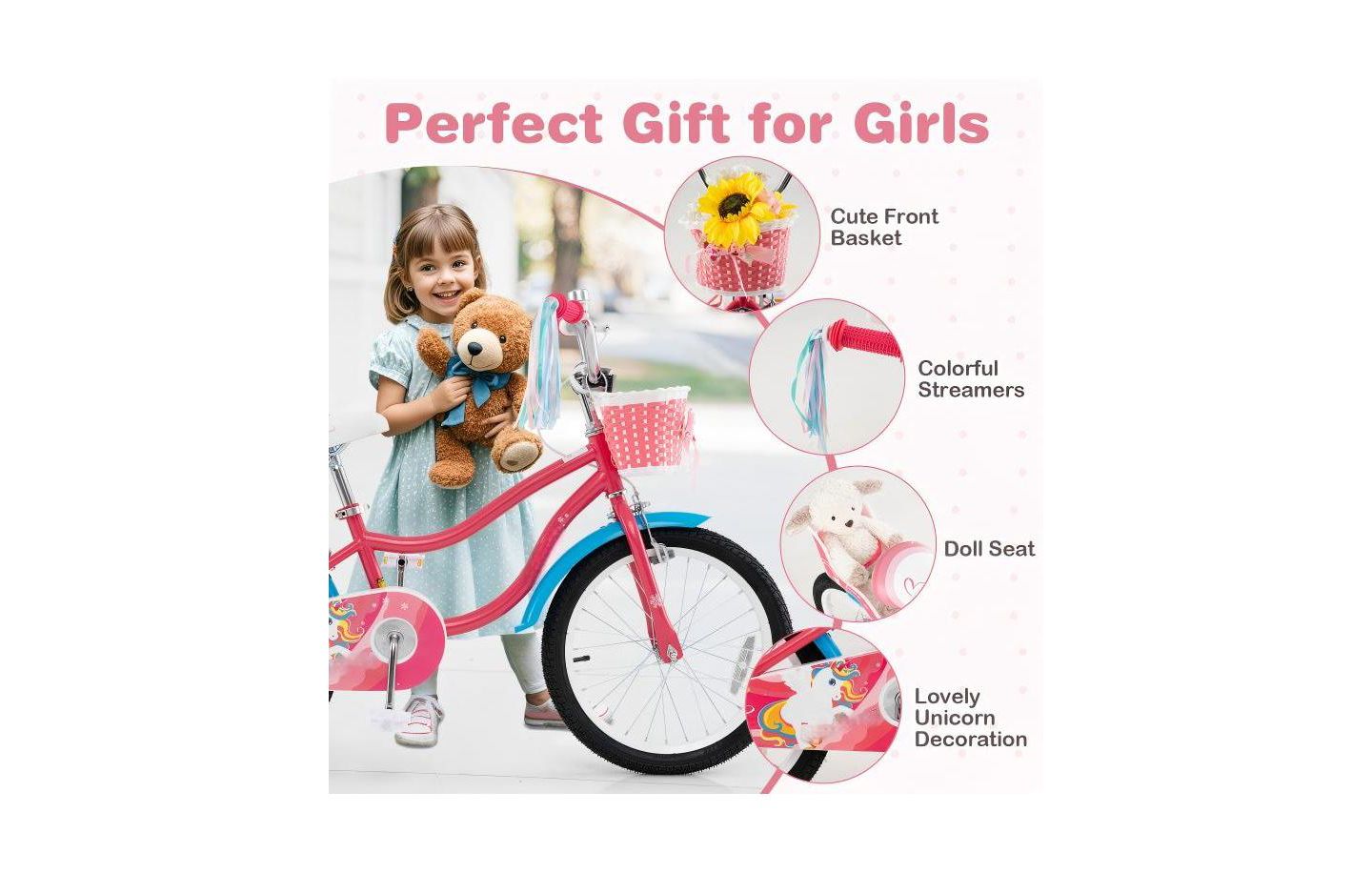 Детская игрушка HONGGE 18 Inch Adjustable Girls Bike with Doll Seat, Ages 3-5, цвет: Розовый — фото 9