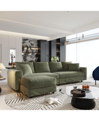 Plush Corduroy 4-Seat Sofa, Modern Comfy Upholstered Sofa