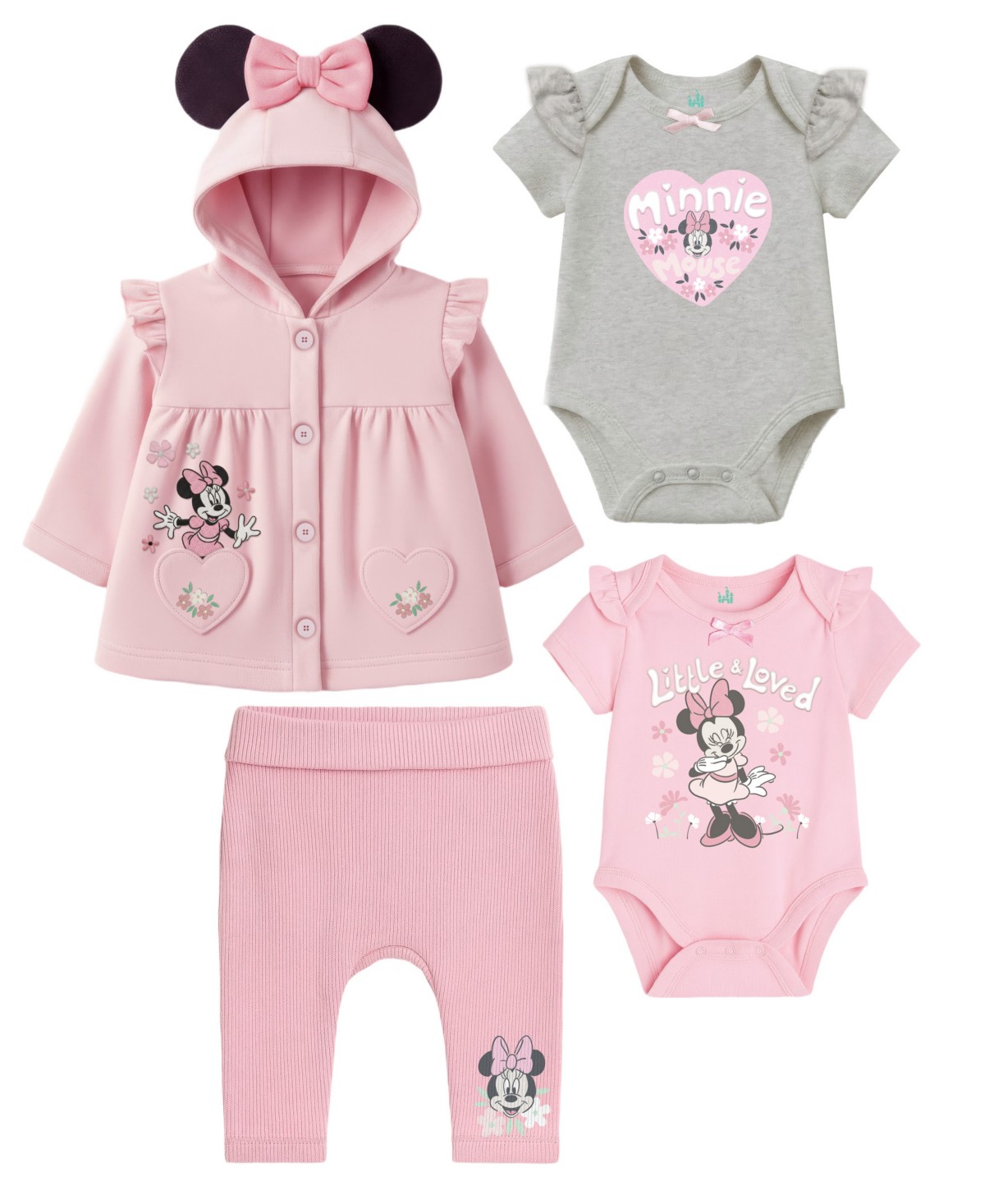 Детские Disney Baby Girls' Minnie Mouse Jacket and Bodysuit and Pant, 4-Piece Set — фото 2