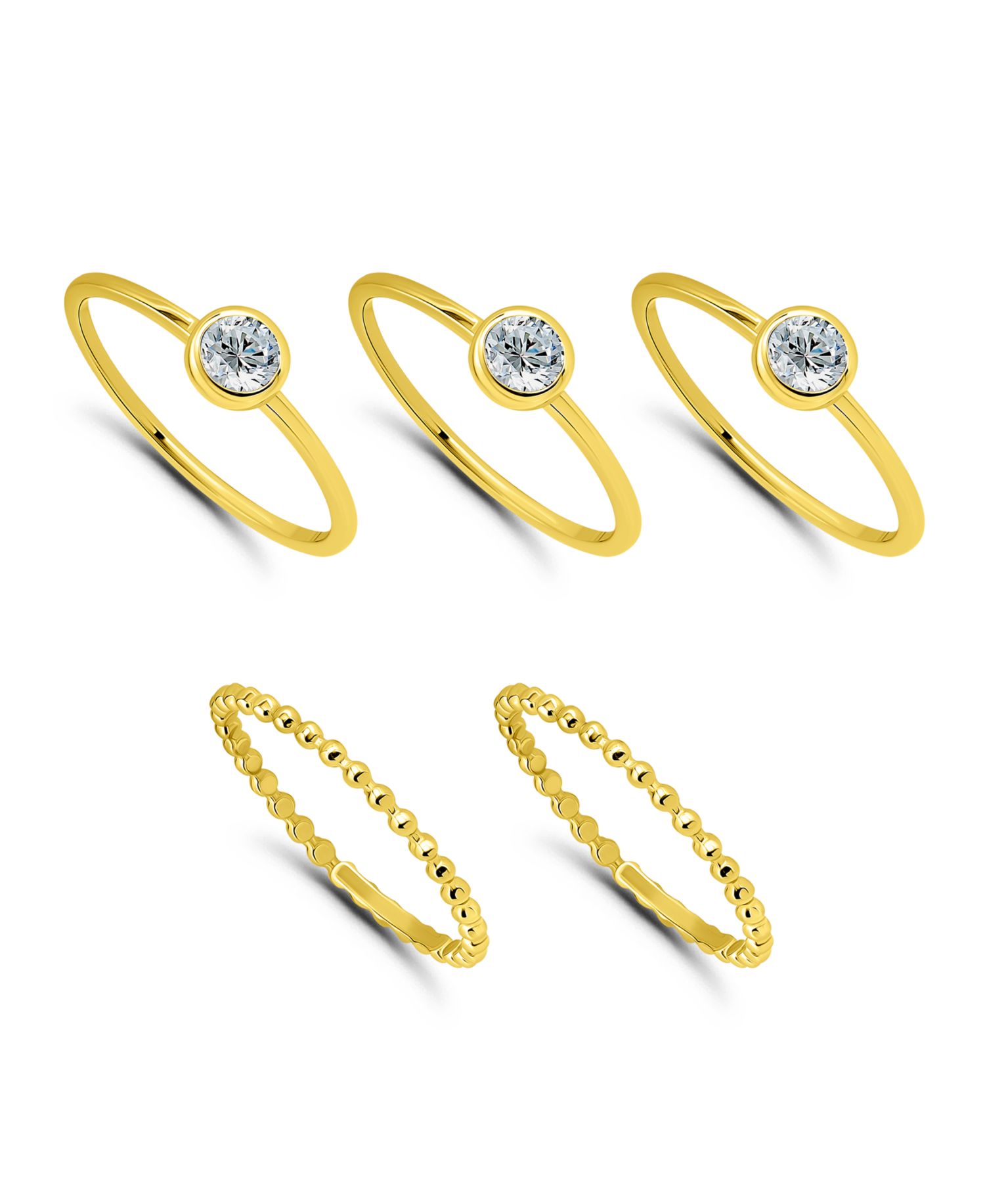 Macy's (1 1/5 ct.t.w) 5Pc. Set- 3-4mm Round Cubic Zirconia Beaded Band Rings