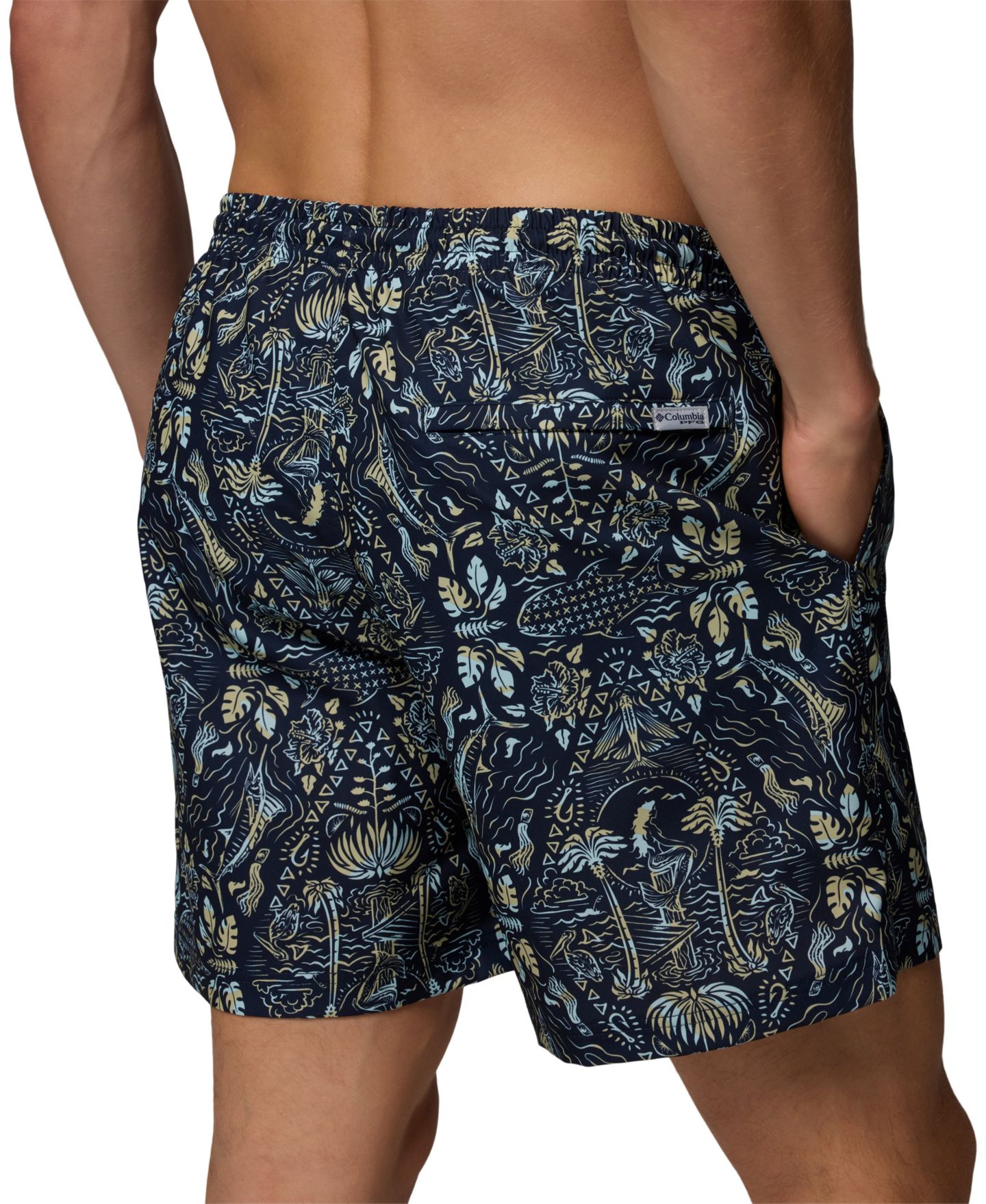 Мужские шорты Columbia PFG Rambler Print Water Shorts, 6" inseam, цвет: Тёмно-синий — фото 4