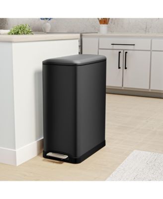 13 Gallon Dual Compartment Stainless Steel Kitchen Trash Can with Step Pedal and Soft Close Lid, Black