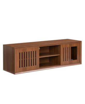 Mid-Century Walnut TV Stand with Extendable Table & Cushion