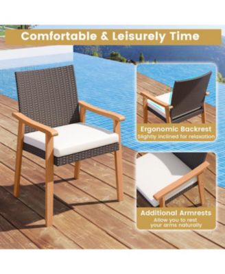 Patio Rattan Dining Chairs Set of 2 with Removable Cushions