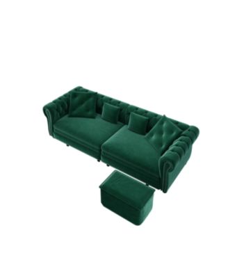 Streamdale Chesterfield Green Velvet King Size 3-in-1 Pull-Out Sofa Bed with Ottoman