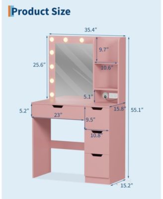 Kids Vanity Desk with 3-Color Touch Control Tri-Fold Lighted Mirror
