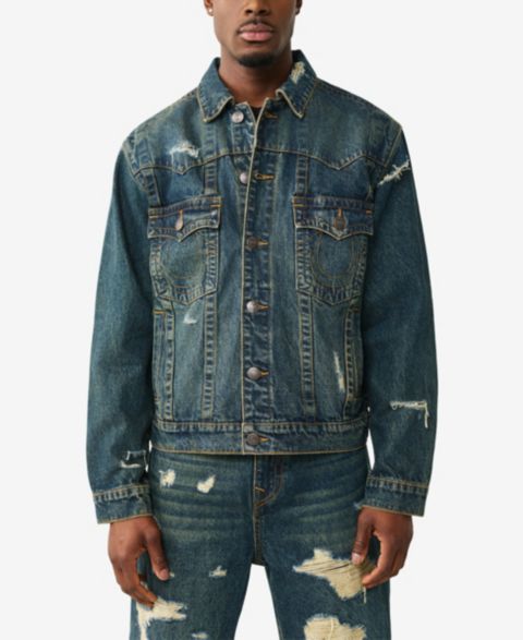 Мужская куртка True Religion Collared Destroyed Oversized, цвет: Джинсовая тёмная варка