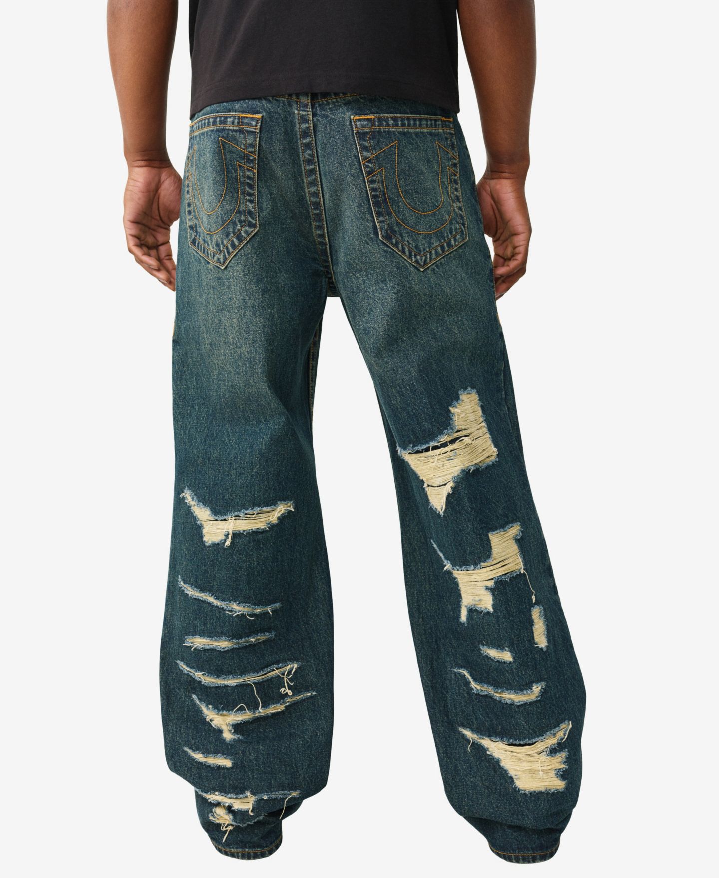 Мужские джинсы True Religion Regular-Fit Vinny Ultra Baggy Destroyed, цвет: Джинсовая тёмная варка — фото 3