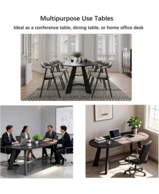 70.8" Oval Work Desk for 6-8 People Rustic Style with Tapered Legs for Boardroom Office Meeting Conference Room