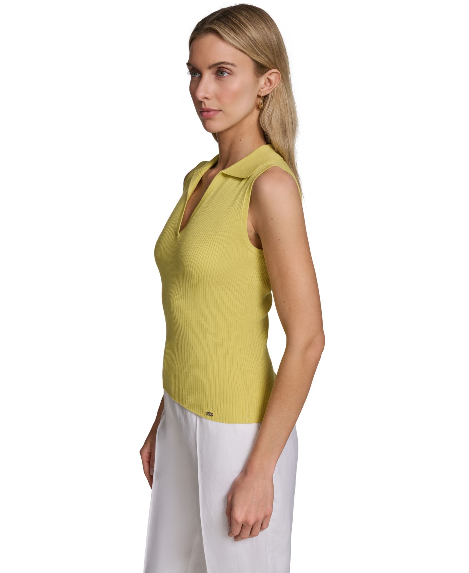 Women's Sleeveless Collared V-Neck Sweater