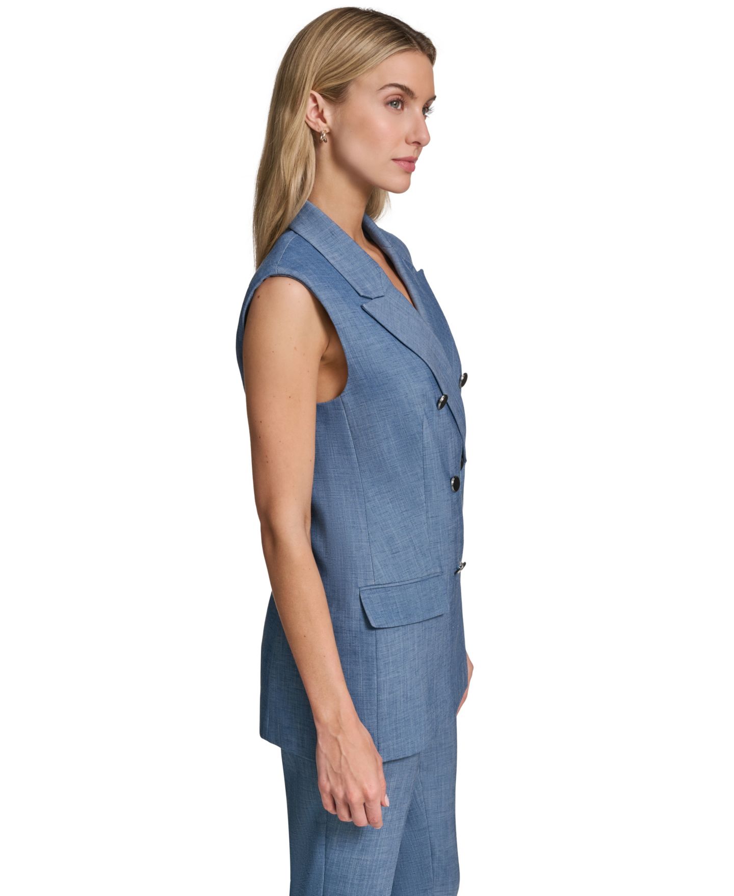 Женский жилет Calvin Klein Notch Collar Button-Front Vest, цвет: Индиго — фото 3