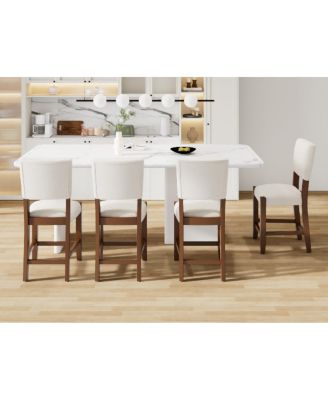 Mid Century Modern 2pk Linen Upholstered Bar Stools with Solid Wood Legs