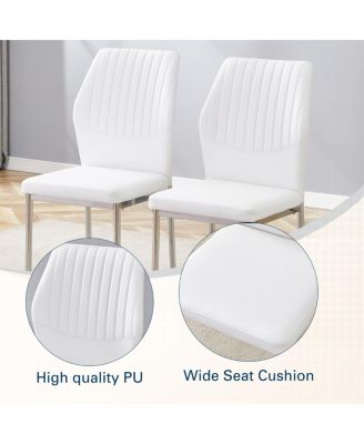 Streamdale Luxury Simple Chair - Set of 6 White PU Dining Chairs with Metal Silver Legs