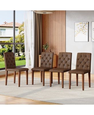 Brown Walnut Dining Chair with Ergonomic Buckle Backrest