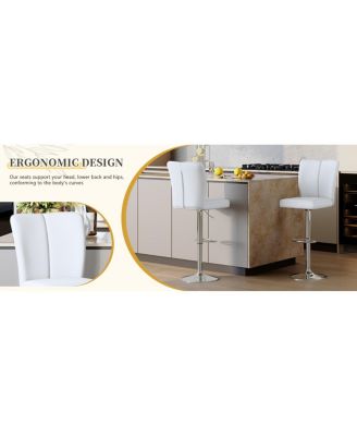 Modern White PU Bar Stool Set - 2-Piece with Trumpet Legs